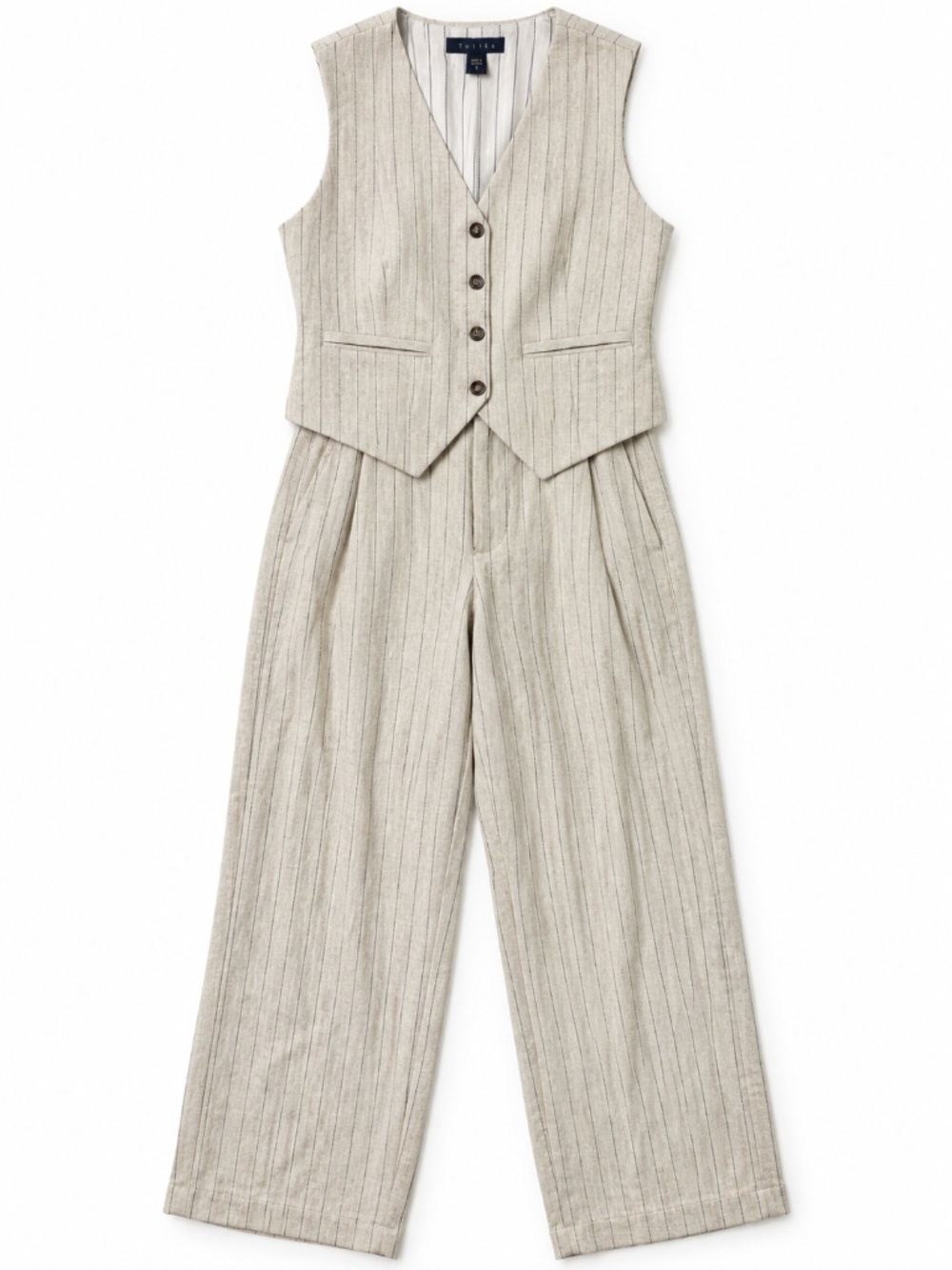 Tulléa Linen Blend Pinstripe Vest & Pants Set Size Small